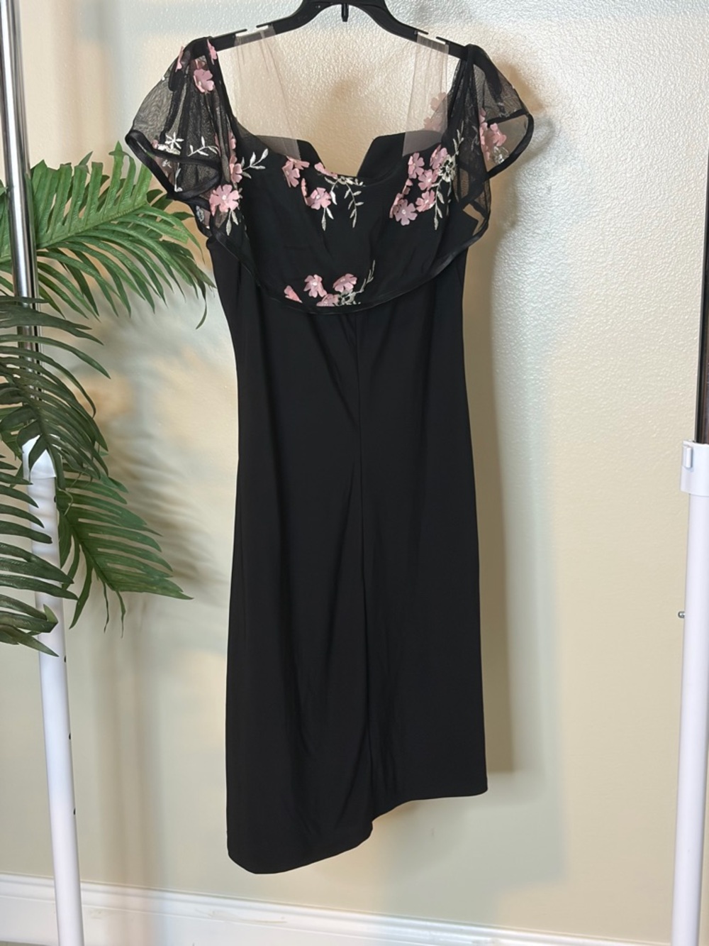 Roz & Ali Black Floral Sheer Overlay Midi Dress Elegant Feminine